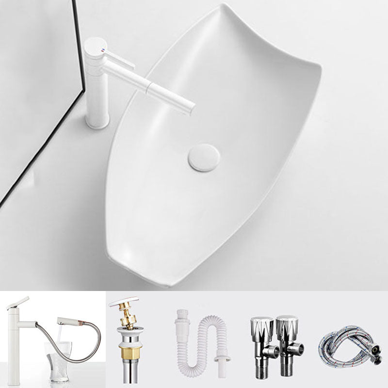 Modern Bathroom Sink Porcelain Specialty Vessel Bathroom Sink with Pop-Up Drain