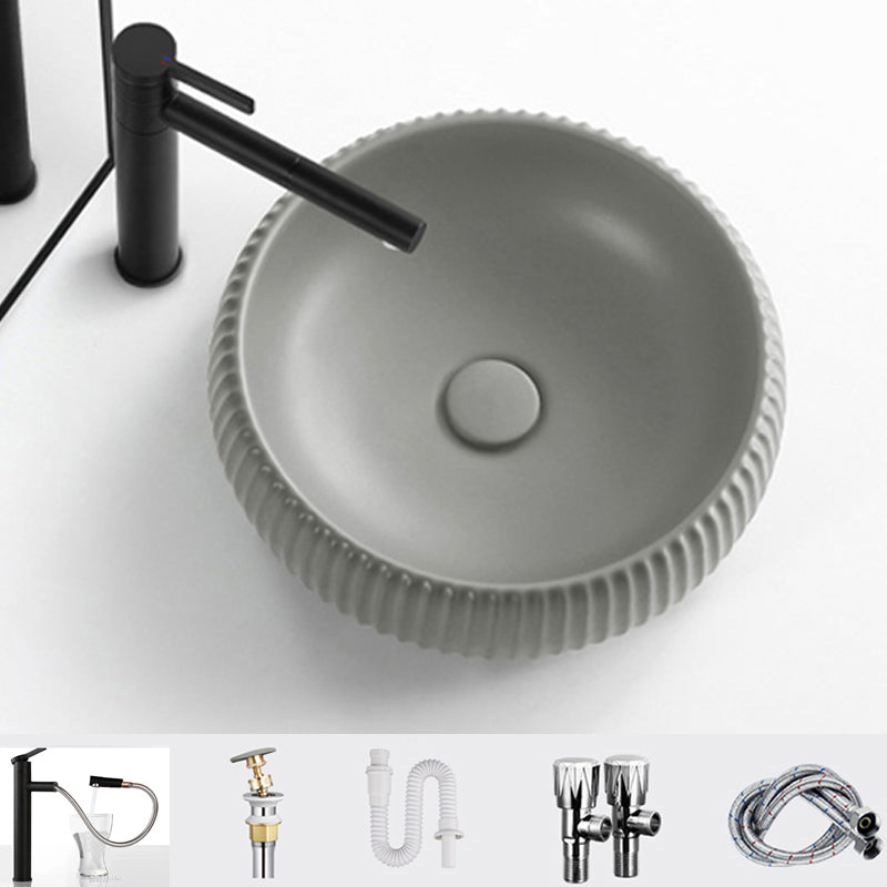 Contemporary Bathroom Sink Porcelain Round Vessel Lavatory Sink with Pop-Up Drain