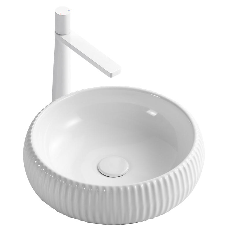 Contemporary Bathroom Sink Porcelain Round Vessel Lavatory Sink with Pop-Up Drain