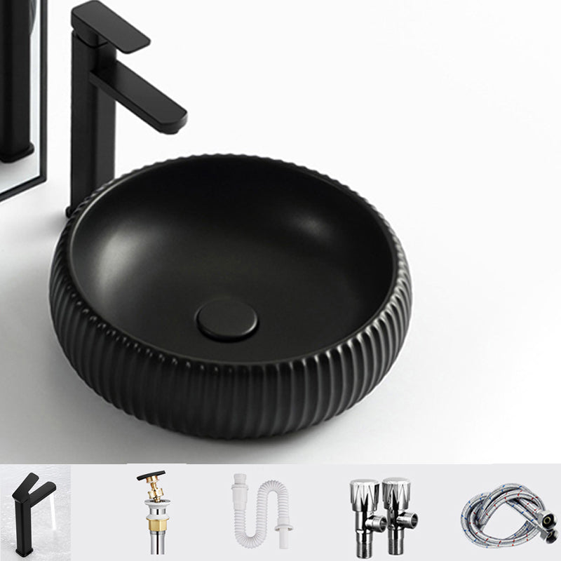 Contemporary Bathroom Sink Porcelain Round Vessel Lavatory Sink with Pop-Up Drain