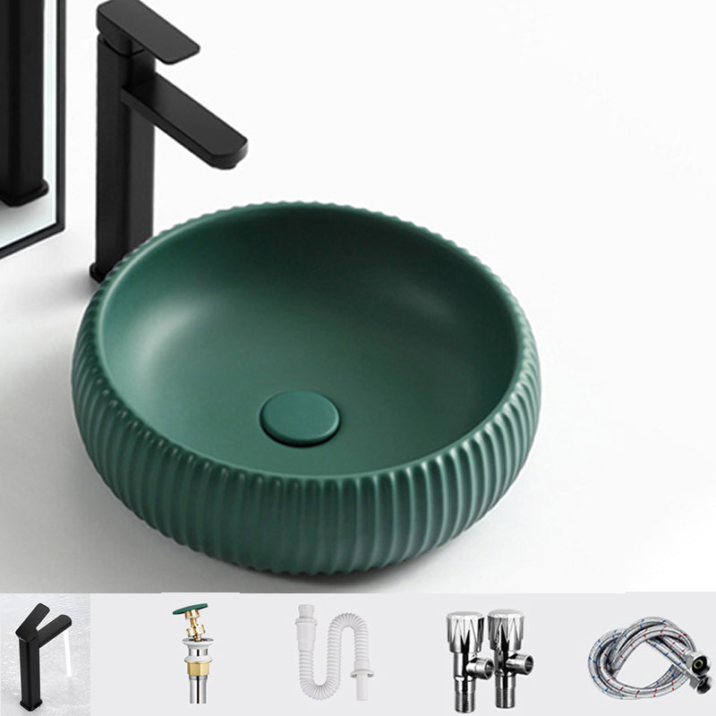 Contemporary Bathroom Sink Porcelain Round Vessel Lavatory Sink with Pop-Up Drain