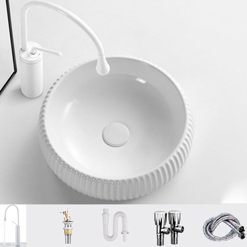 Contemporary Bathroom Sink Porcelain Round Vessel Lavatory Sink with Pop-Up Drain