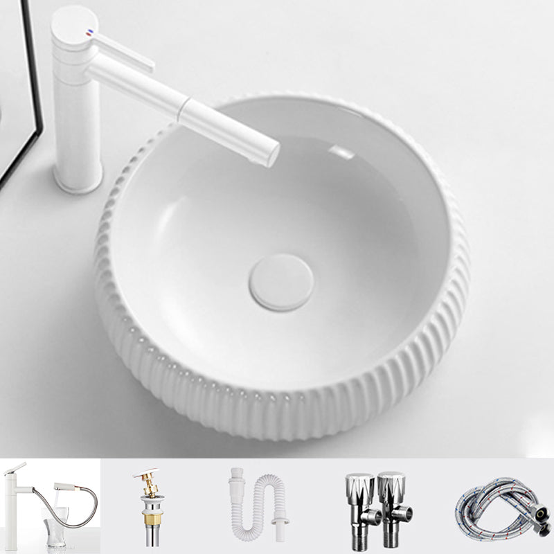 Contemporary Bathroom Sink Porcelain Round Vessel Lavatory Sink with Pop-Up Drain