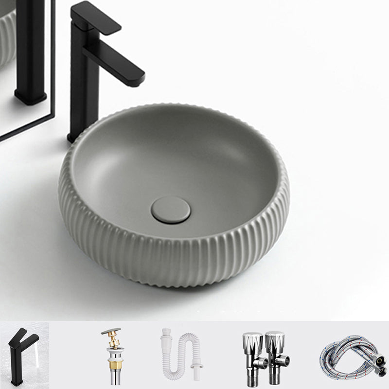 Contemporary Bathroom Sink Porcelain Round Vessel Lavatory Sink with Pop-Up Drain