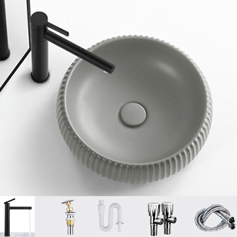 Contemporary Bathroom Sink Porcelain Round Vessel Lavatory Sink with Pop-Up Drain
