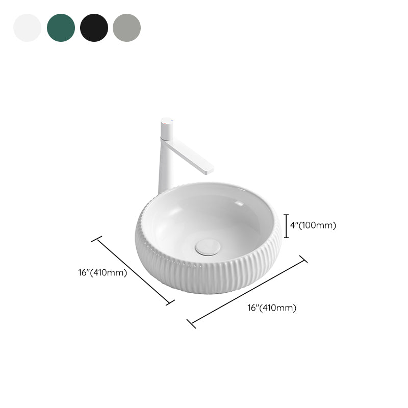 Contemporary Bathroom Sink Porcelain Round Vessel Lavatory Sink with Pop-Up Drain