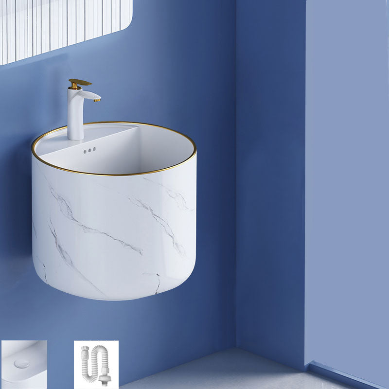 Modern Wall Mount Bathroom Sink Square Porcelain with Faucet Vessel Sink