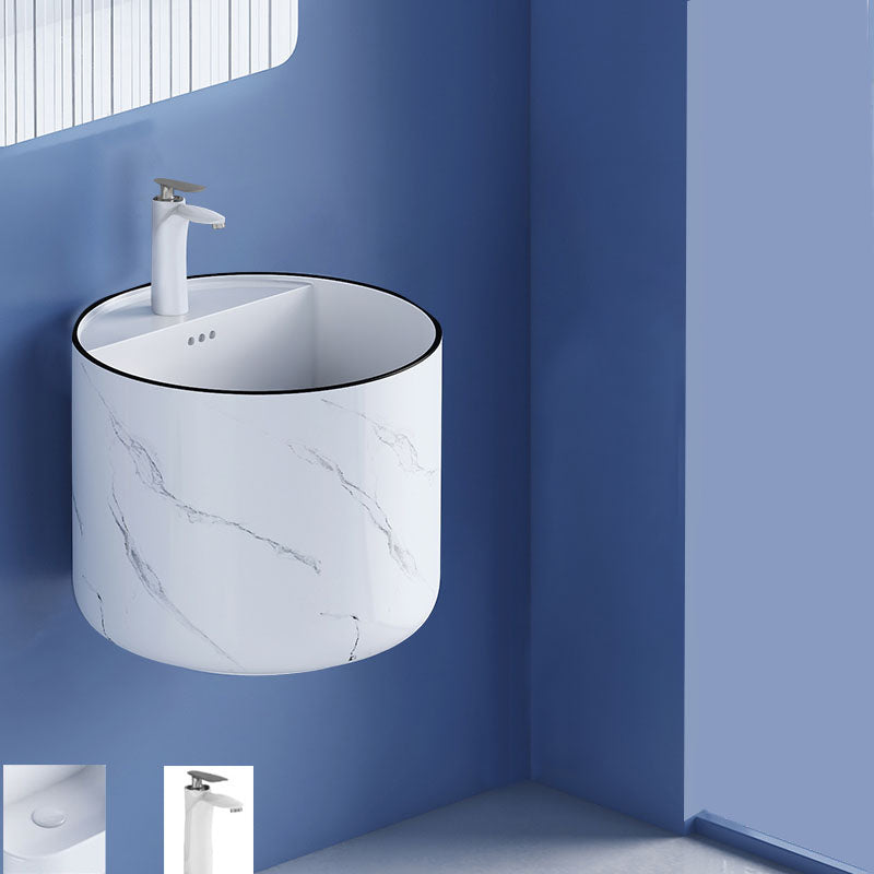 Modern Wall Mount Bathroom Sink Square Porcelain with Faucet Vessel Sink