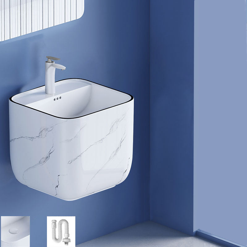Modern Wall Mount Bathroom Sink Square Porcelain with Faucet Vessel Sink