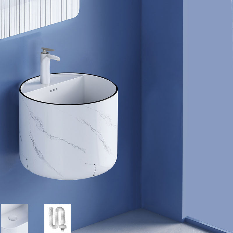 Modern Wall Mount Bathroom Sink Square Porcelain with Faucet Vessel Sink