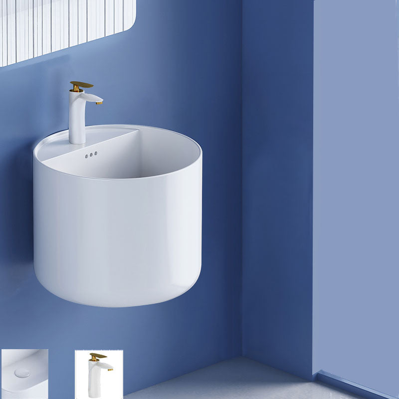 Modern Wall Mount Bathroom Sink Square Porcelain with Faucet Vessel Sink