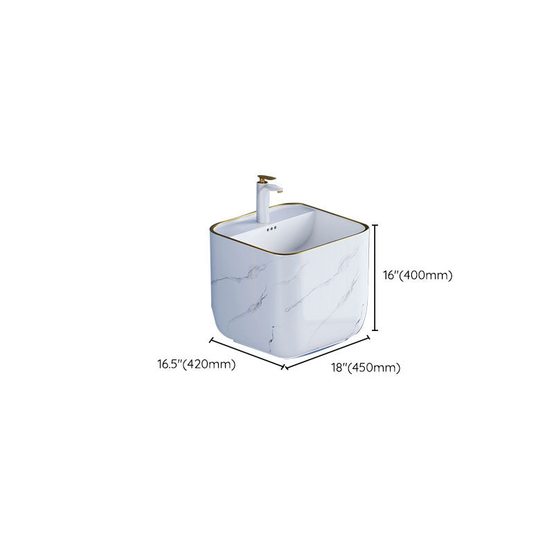 Modern Wall Mount Bathroom Sink Square Porcelain with Faucet Vessel Sink