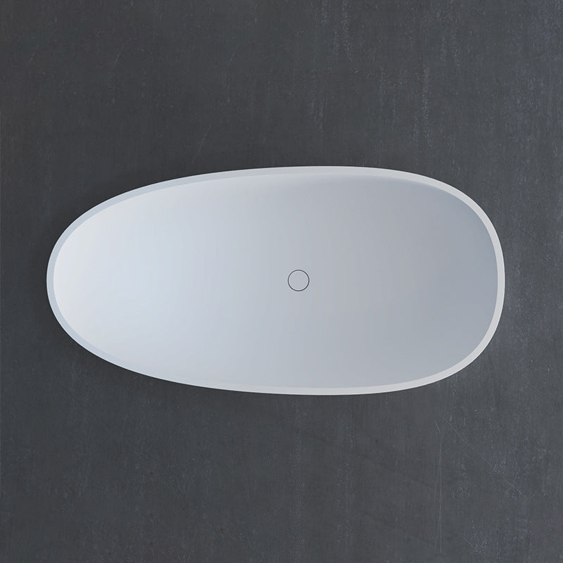 Soaking Freestanding Tub with Drain Modern White Stone Oval Bathtub