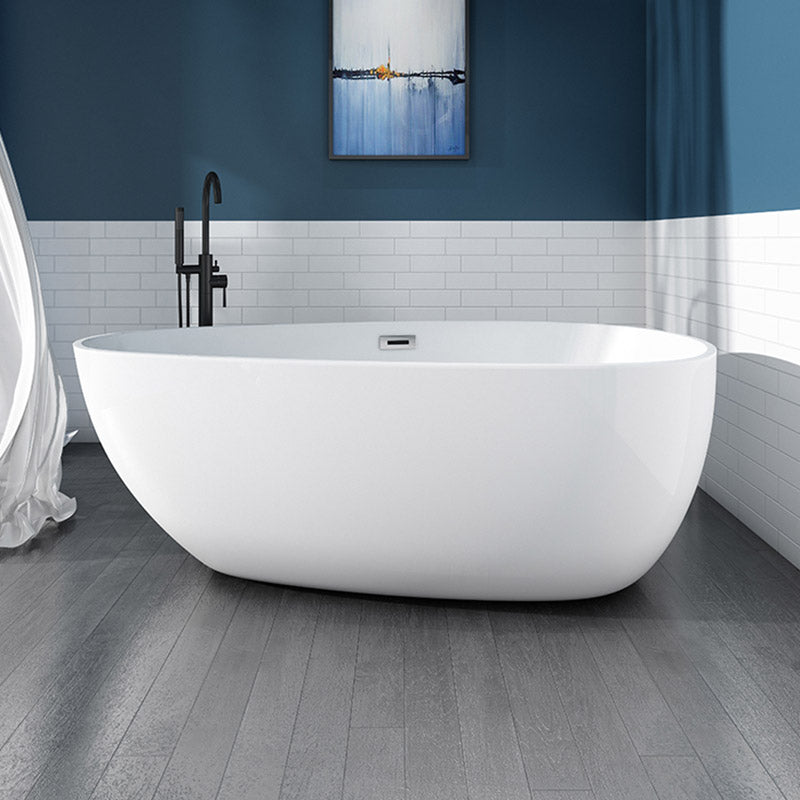 Polished Finish Acrylic Oval Bath Tub Soaking Stand Alone Tub with Drain