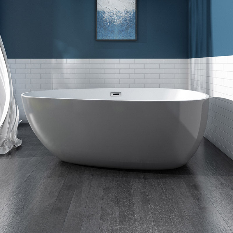 Polished Finish Acrylic Oval Bath Tub Soaking Stand Alone Tub with Drain