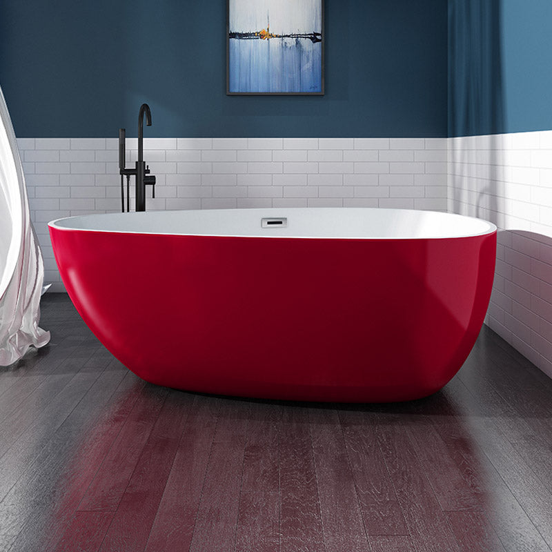 Polished Finish Acrylic Oval Bath Tub Soaking Stand Alone Tub with Drain