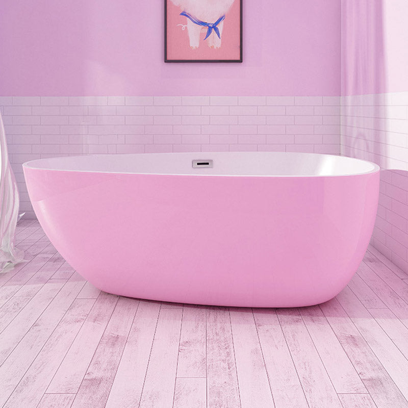 Polished Finish Acrylic Oval Bath Tub Soaking Stand Alone Tub with Drain