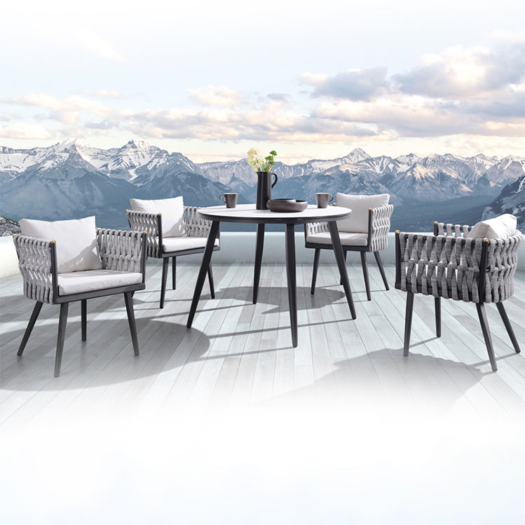 Boho Style 1/5/7 Pieces Dining Set Stone Dining Table Set with Metal Legs for Outdoor