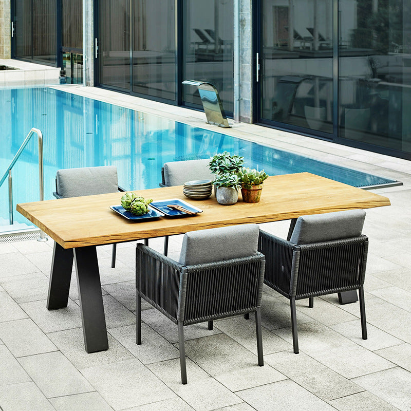 Boho Style 1/3/5/7 Pieces Dining Metal Set Wooden Dining Table Set for Outdoor