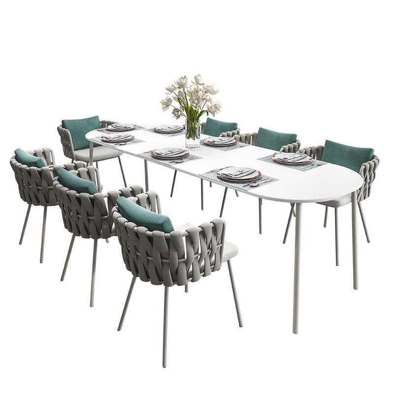 Boho Style 1/5/7/8/9 Pieces Dining Metal Set Stone Dining Table Set for Outdoor