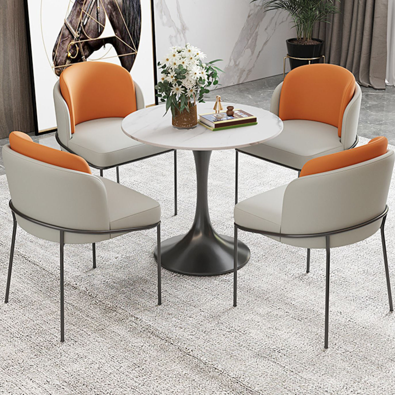 Round Dining Set with Padded Chairs 1/2/4/5 Pieces Stone Top Dinette Set for Kitchen