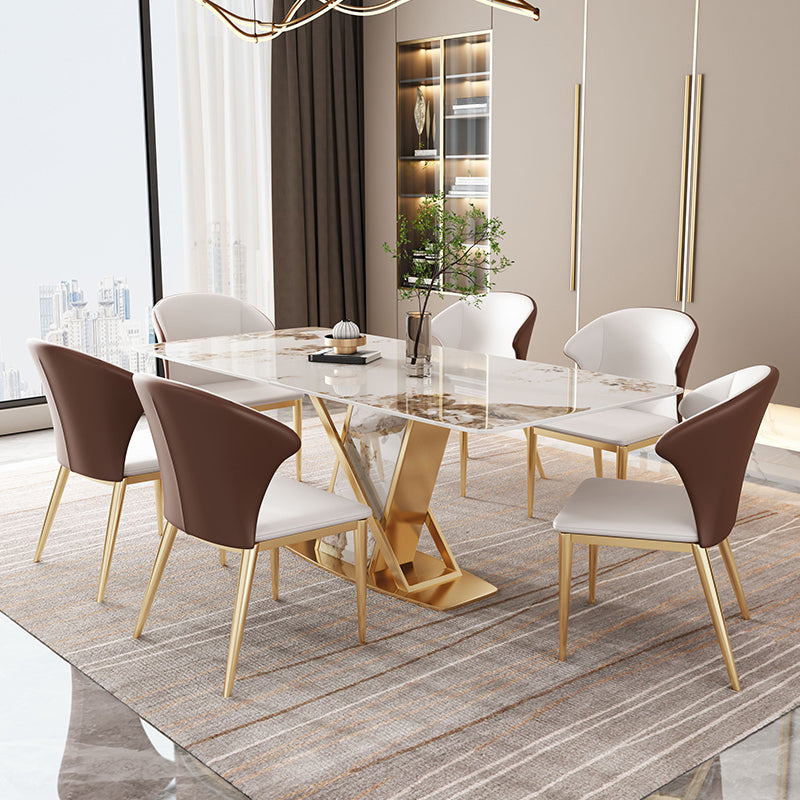 High Gloss White Dining Table Set 1/4/5/7 Pieces Glam Dinette Set with Leather Chairs