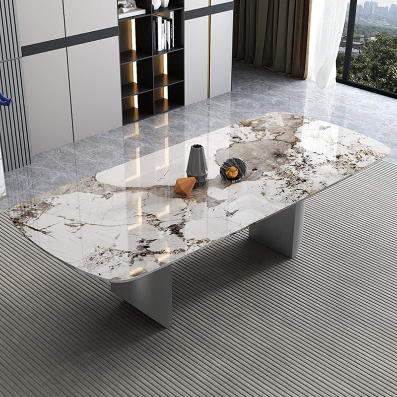 Contemporary 1/3/4/6/9 Pieces Dining Set Rectangle Stone Dining Table Set in White