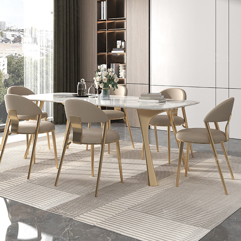 Contemporary 1/4/5/7 Pieces Furniture Stone Rectangle Dining Table Set in White