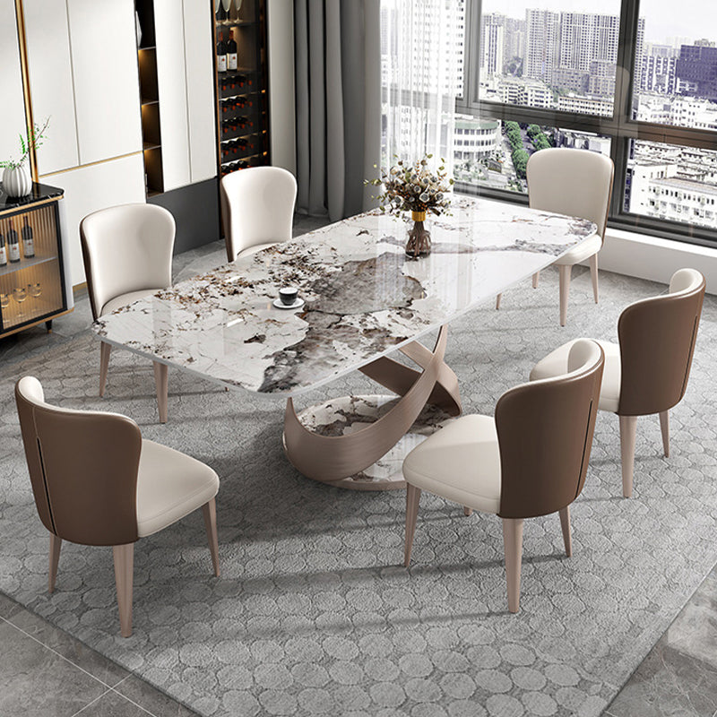 Minimalist 1/4/5/7 Pieces Furniture Stone Rectangle Dining Table Set in White