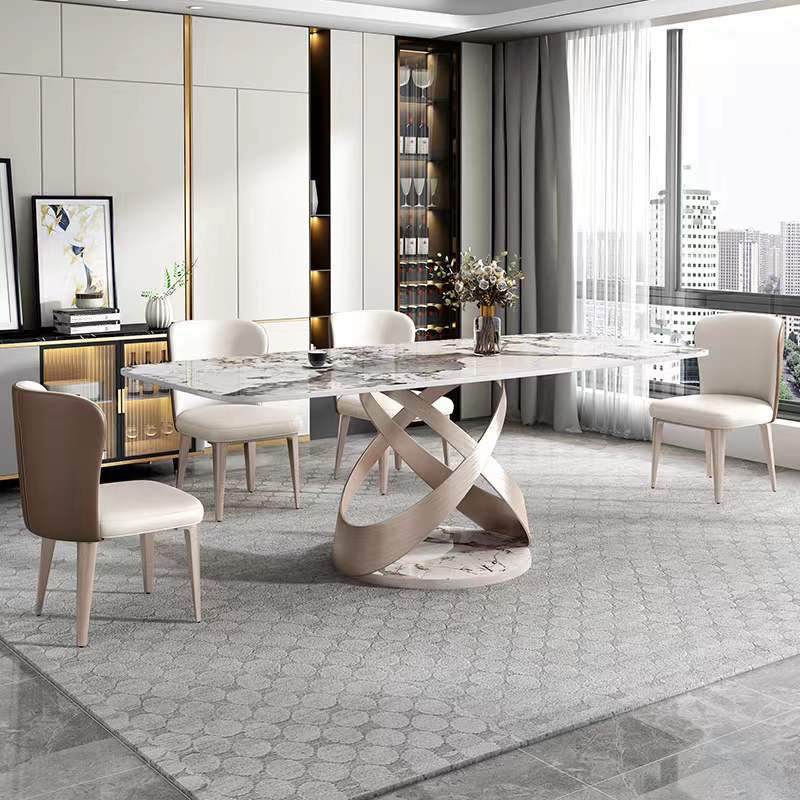 Minimalist 1/4/5/7 Pieces Furniture Stone Rectangle Dining Table Set in White