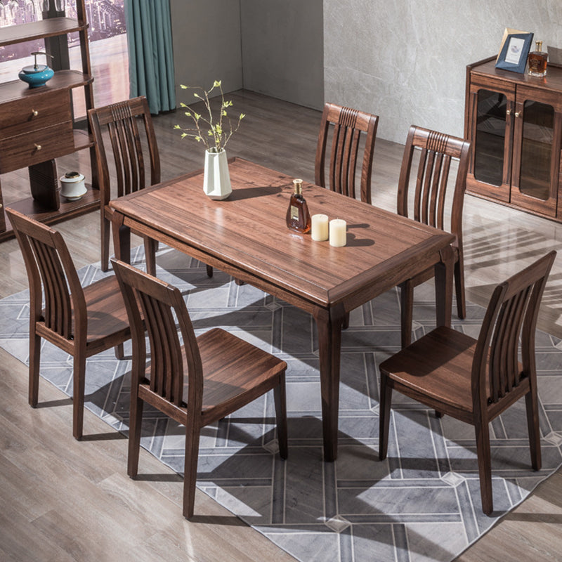 Traditional 1/2/7 Pieces Furniture Solid Wood Rectangle Dining Table Set in Brown