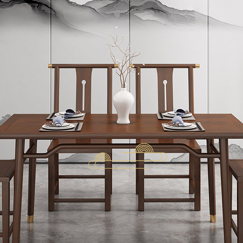 Traditional 1/2/5/7 Pieces Furniture Solid Wood Rectangle Dining Table Set in Brown