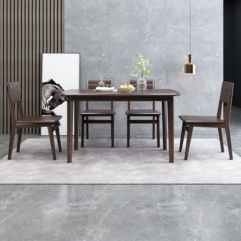 Contemporary 1/2/5/7 Pieces Furniture Rectangle Solid Wood Dining Table Set in Brown