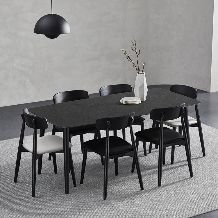 Black Modern Stone Top Dining Table Set 1/4/5/7 Pieces Dining Set with Wooden Chairs