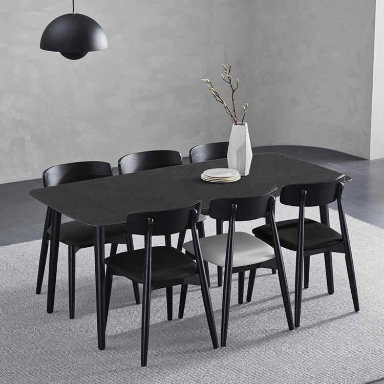 Black Modern Stone Top Dining Table Set 1/4/5/7 Pieces Dining Set with Wooden Chairs