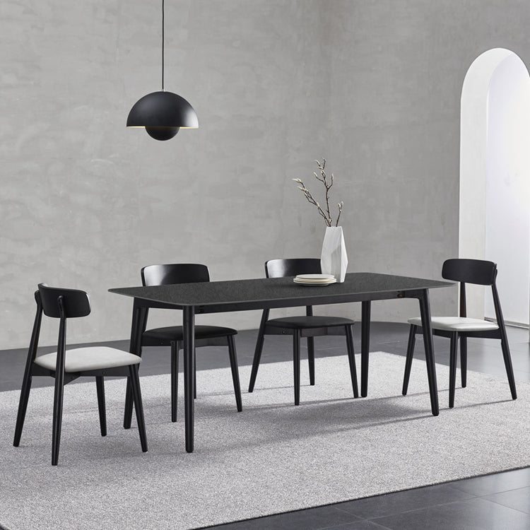 Black Modern Stone Top Dining Table Set 1/4/5/7 Pieces Dining Set with Wooden Chairs