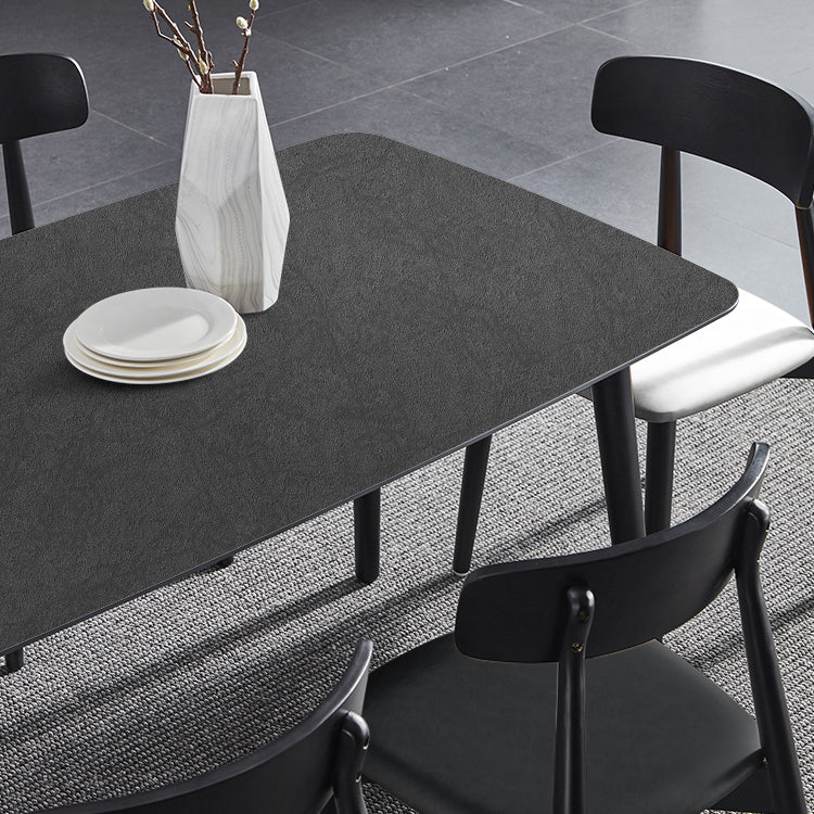 Black Modern Stone Top Dining Table Set 1/4/5/7 Pieces Dining Set with Wooden Chairs