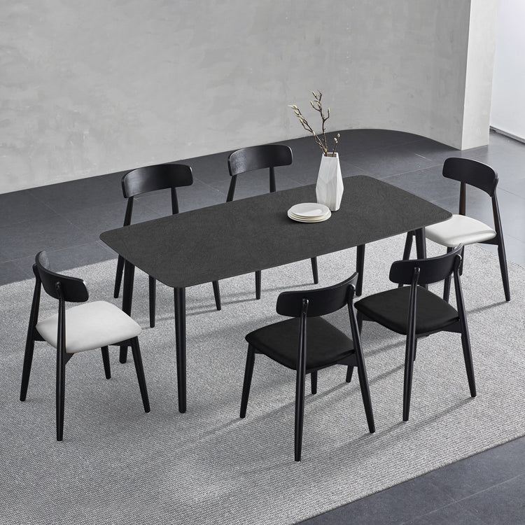 Black Modern Stone Top Dining Table Set 1/4/5/7 Pieces Dining Set with Wooden Chairs