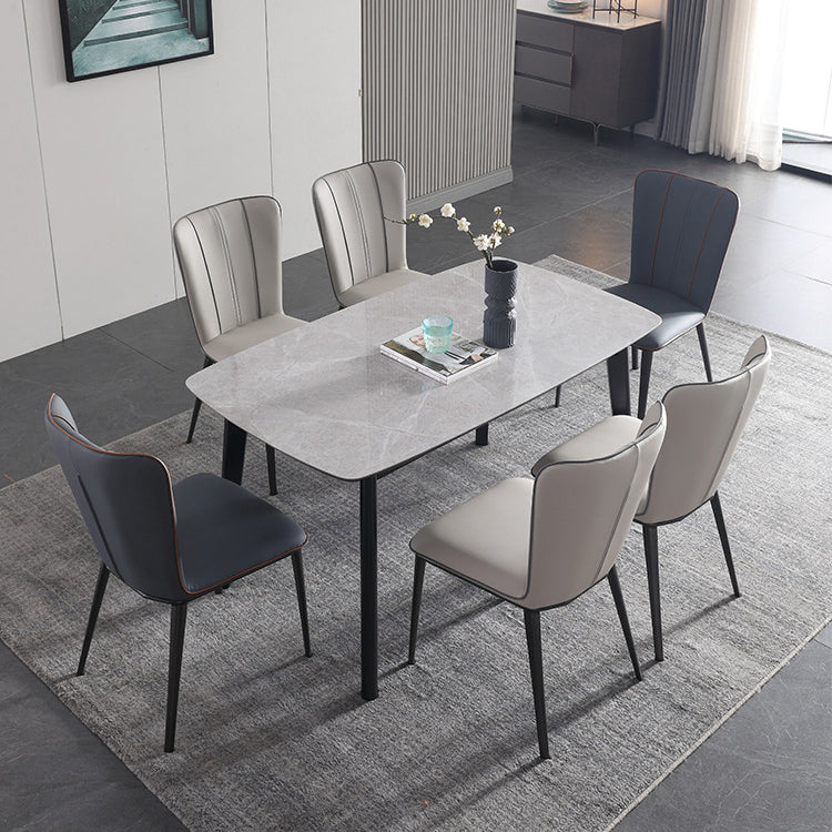 Minimalist 1/2/4/7 Pieces Furniture Stone Rectangle Dining Table Set in Gray