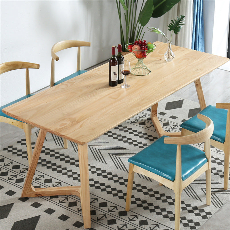 Minimalist 1/2/5 Pieces Furniture Solid Wood Rectangle Dining Table Set in Natural