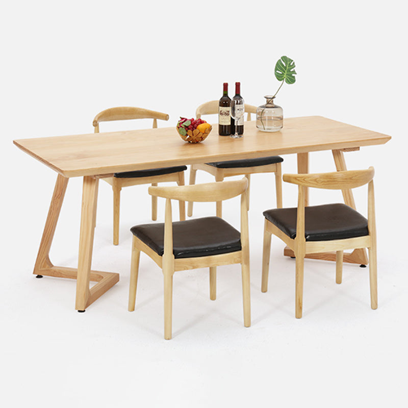 Minimalist 1/2/5 Pieces Furniture Solid Wood Rectangle Dining Table Set in Natural
