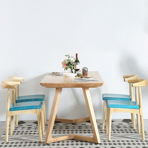 Minimalist 1/2/5 Pieces Furniture Solid Wood Rectangle Dining Table Set in Natural