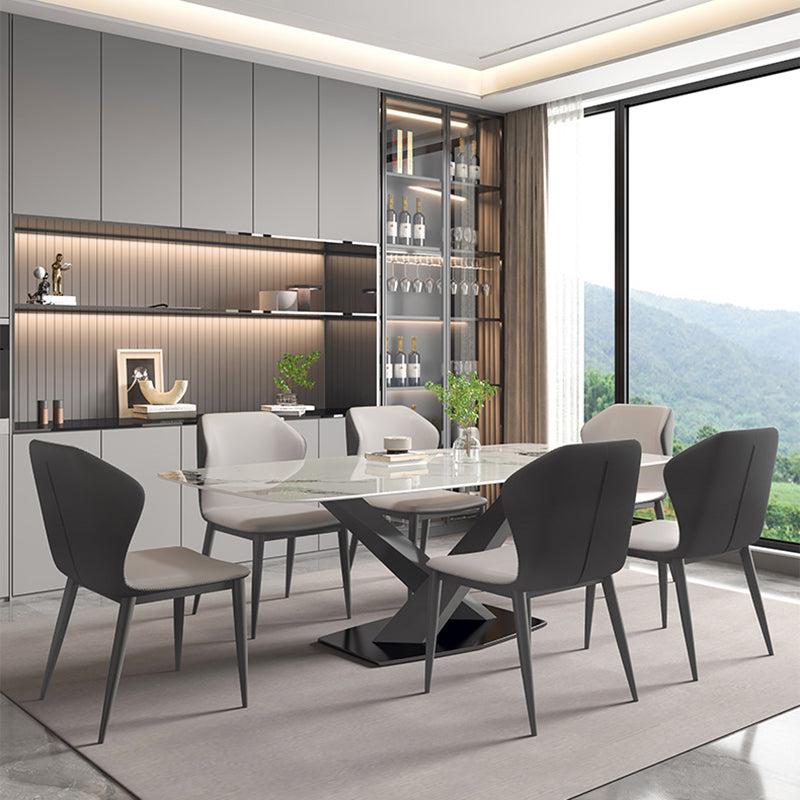 Rectangle Dining Set 1/5/7 Pcs Modern Sintered Stone Table and Wingback Chairs