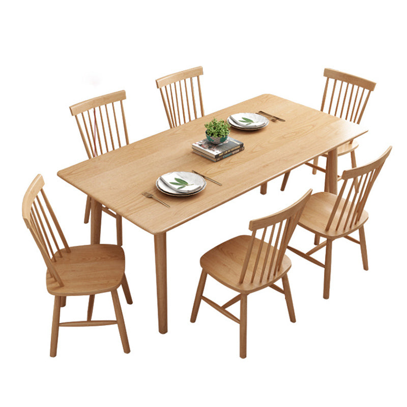 Contemporary 1/2/5/7 Pieces Furniture Rectangle Solid Wood Dining Table Set in Natural