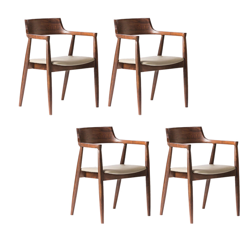 Home Kitchen Chair Open Back Solid Wood Dining Arm Chair in Brown