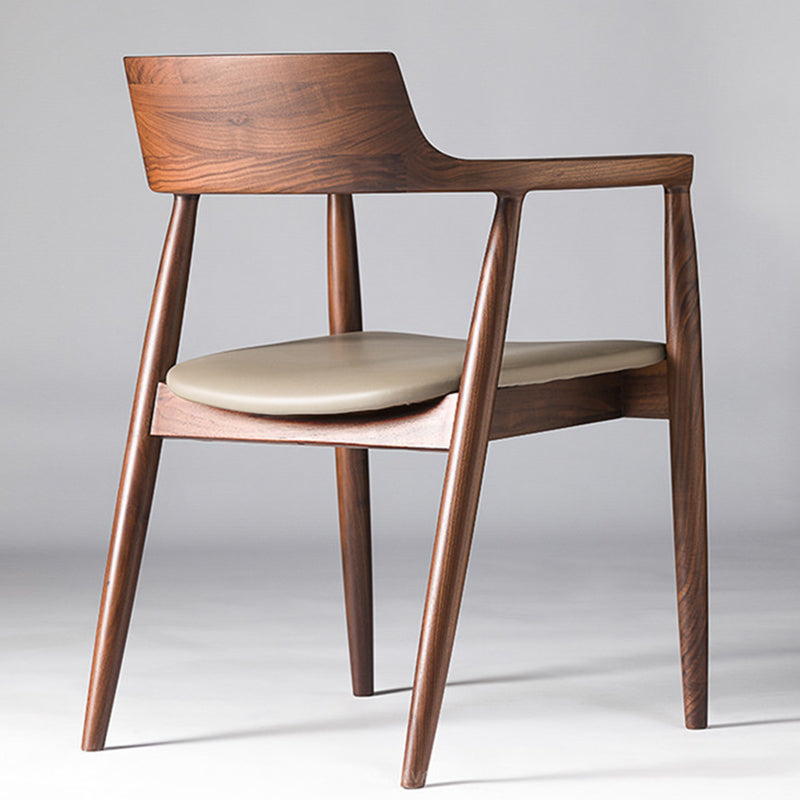 Home Kitchen Chair Open Back Solid Wood Dining Arm Chair in Brown