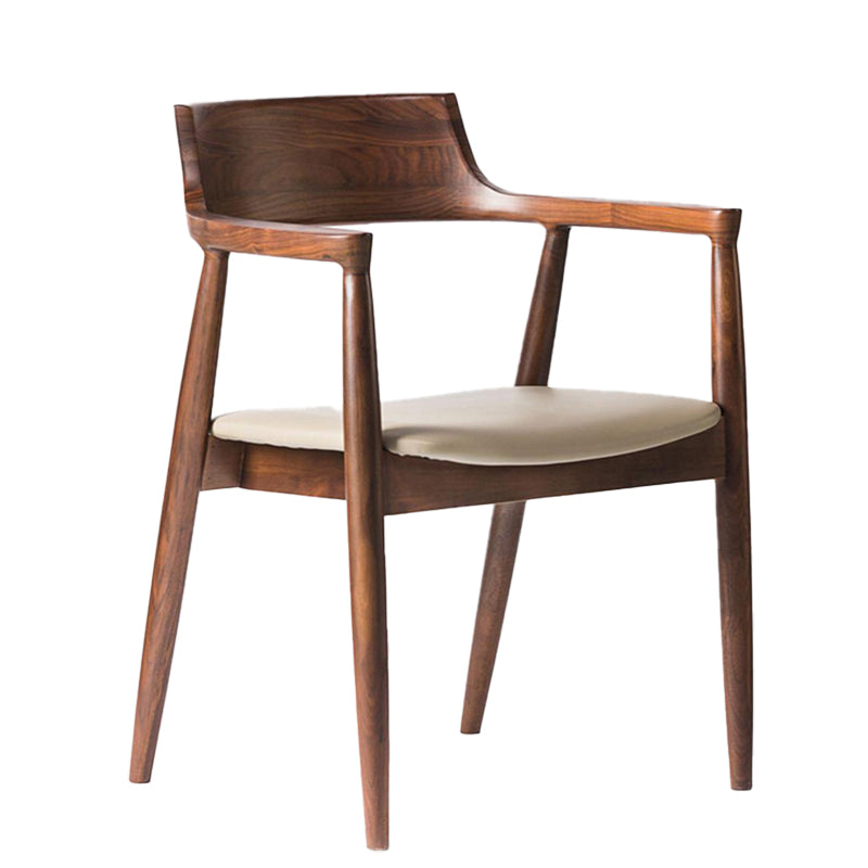 Home Kitchen Chair Open Back Solid Wood Dining Arm Chair in Brown