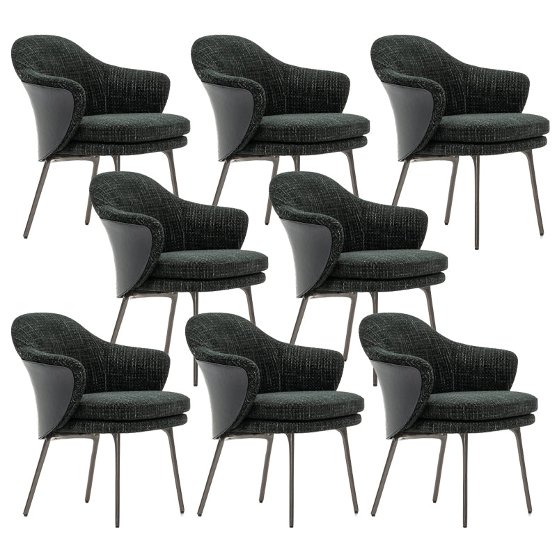 Linen Parsons Arm Chair Metal Base Indoor Dining Chair for Home