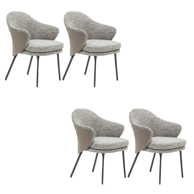 Linen Parsons Arm Chair Metal Base Indoor Dining Chair for Home