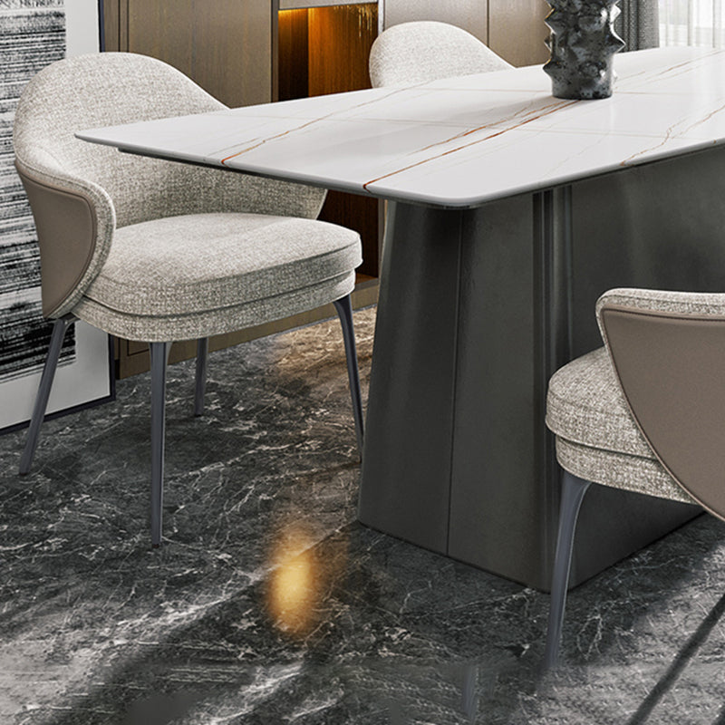 Linen Parsons Arm Chair Metal Base Indoor Dining Chair for Home